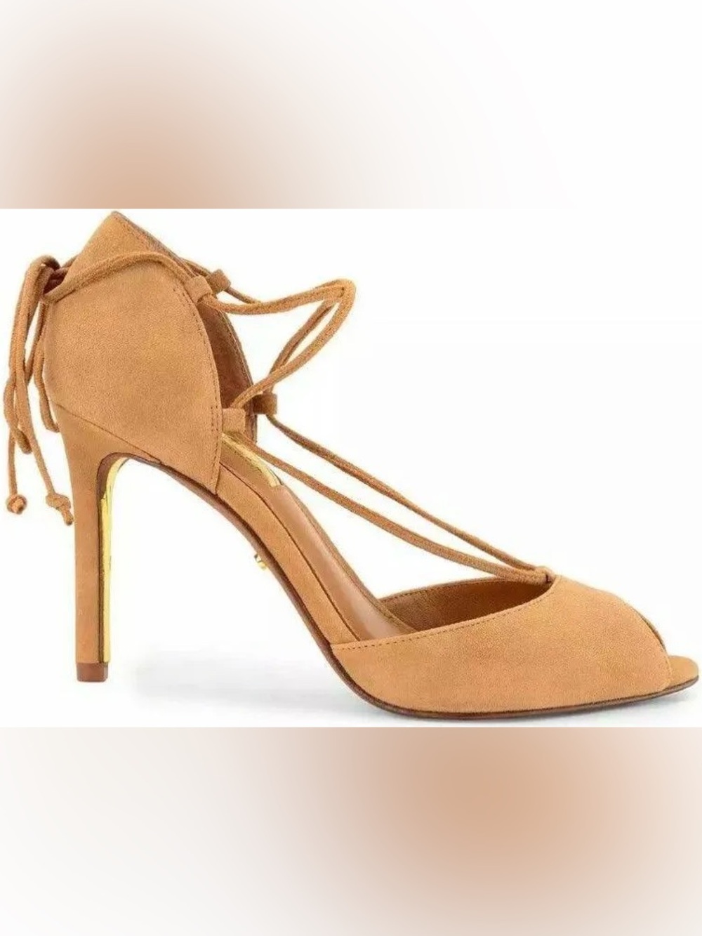 Ralph Lauren Tan Suede Lace-Up Peep-Toe Heels